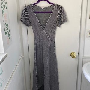 Black and white striped A line dress